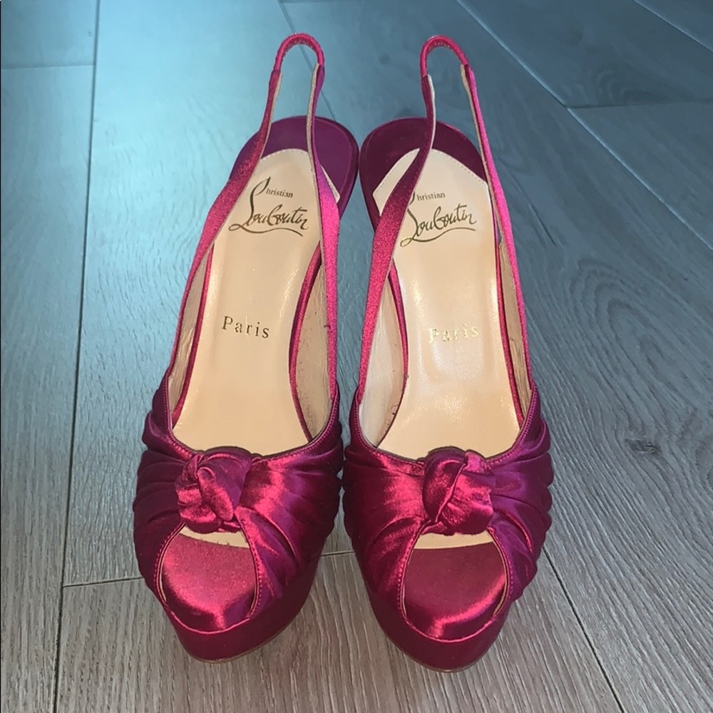 Fuchsia Satin Christian Louboutin slingback heels
